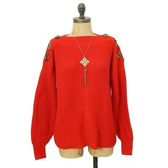Philosophy Dolman Sweater Top Size XS Boat Neck Shoulder Buttons Red NWT B18 - Picture 3 of 6